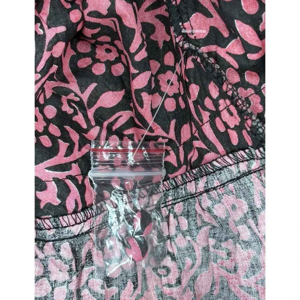 Sue Sartor Athénée Maxi Dress Medium Black Pink Floral Block Print Anthropologie
